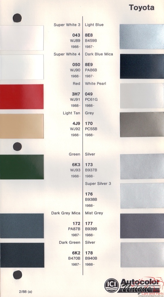 1987 - 1990 Toyota Paint Charts Autocolor
